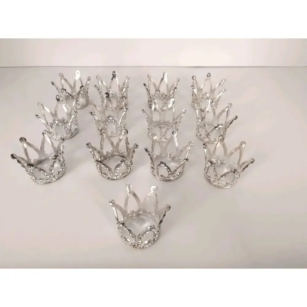 Mini Crown Silver/Metal Cake Toppers Flower Bouquet Style 1.5 Inches - LOT- 13